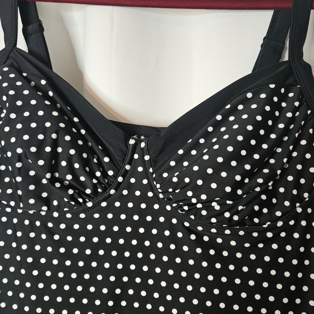 Merona Underwire Tankini Top Polka Dots 18W Swim Support‎ Plus Beach Black